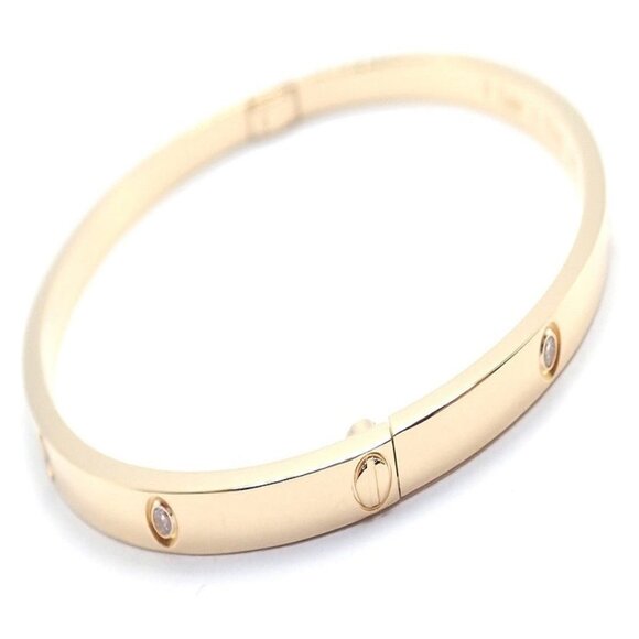 Cartier Love 18k Yellow Gold 10 Diamond Small Model Bangle Bracelet Sz 19 Cert. - Picture 4 of 11
